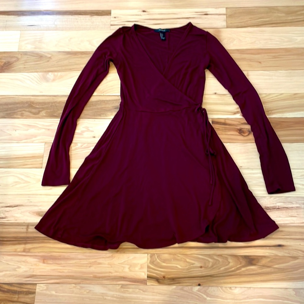 Forever 21 faux wrap dress cranberry burgundy size small